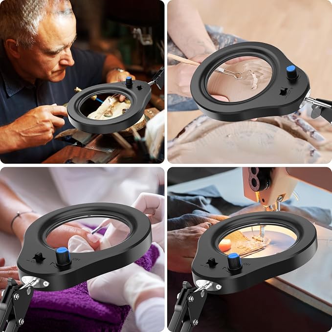 15X Magnifying Glass with Light and Stand, 84 LED Desk Magnifying Glass wtih Clamp,5 Color Modes Stepless Dimmable LED Lighted Desk Lamp for Craft Hobby Painting Reading Sewing Close Work