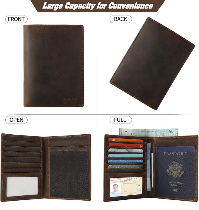 Jack&Chris Leather Passport Holder RFID Blocking Passport Travel Wallet Cover Case for Men Women Brown JC17