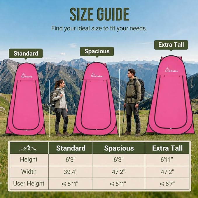 WolfWise Pop Up Shower Tent for Camping Essentials, Compact & Lightweight | Portable Instant Changing Tent with Window & Carry Bag, Privacy Dressing Room Bathroom for Outdoor, 6'3"/6'11" H