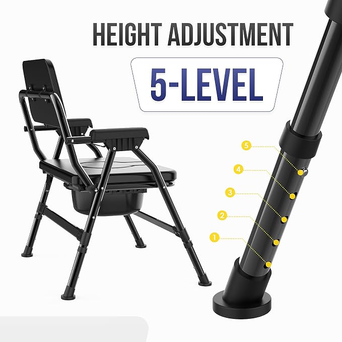 Extra Wide Bariatric Bedside Commode Chair, 600 lb Heavy Duty Portable Toilet for Adults & Seniors, Foldable Commode Chair with Tool-Free Assembly, Enlarged Seat, Bucket & Lid for Elderly Disabled