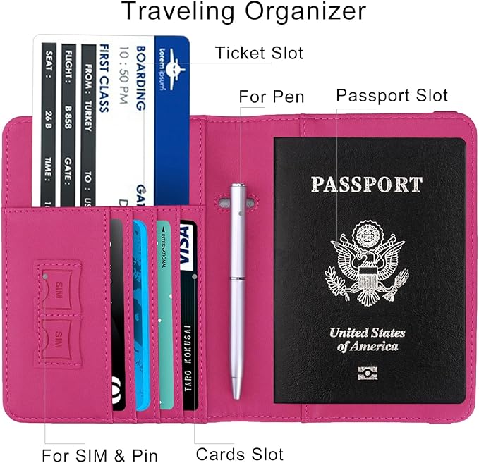 WALNEW Passport Holder for Travel, RFID Passport Cover Wallet for Women Men, PU Leather Passport Book Card Holder Case with Pen, Travelling Essentials for Flying | PU Leather Passport Cover Case with Pen Holder, Travel Must Haves Accessories, Passport ...