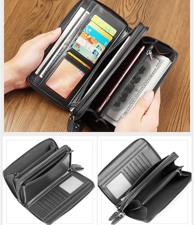 Large Wallet Clutch Long Leather Phone Purse Business Hand Clutch Bag Card Holder Travel Wallet for Men Women Father Husband