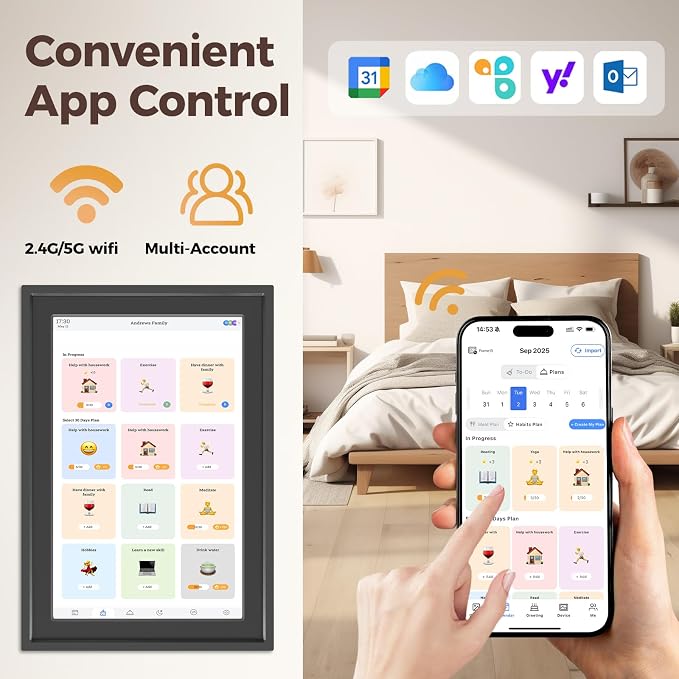 Digital Calendar 10.1IN Electronic Smart Calendars and Chore Chart with Interactive Touch Screen Sync with Phone by App for Family Planner Wall & Desk Mountable Great Gift for Organizing 2026 (Black)