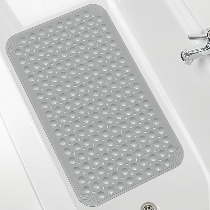 OTHWAY Non Slip Bathtub Mat, 31"x 19" TPE Bath Mat for Tub with Drain Holes and Suction Cups, Anti-Slip Mats for Kids Baby Elderly Bathroom (Dark Grey)