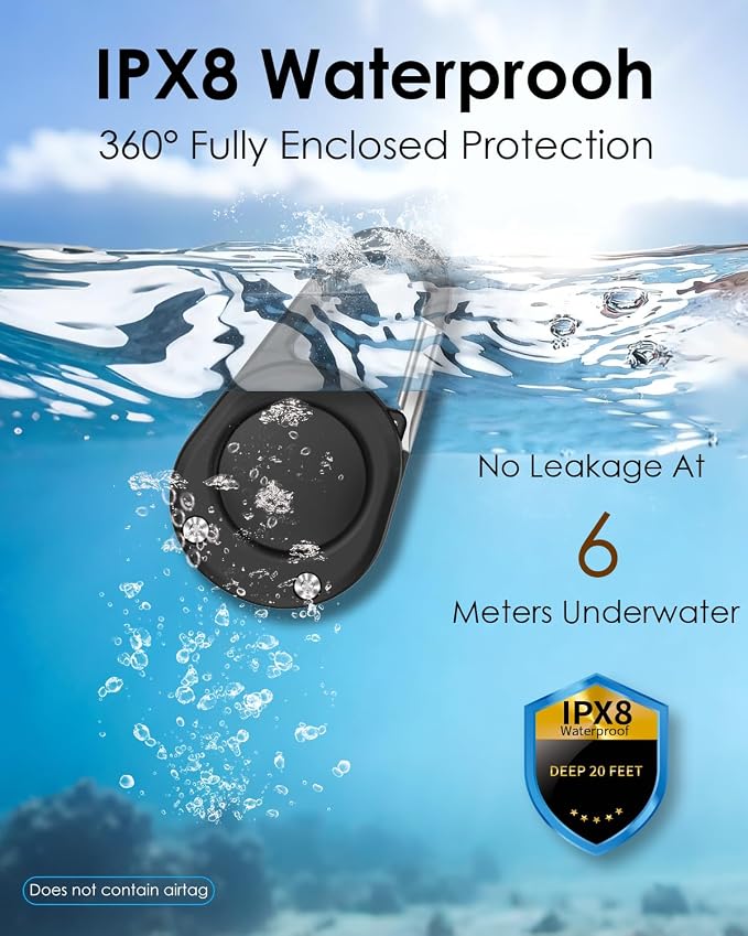 for Airtag Keychain,IPX8 Waterproof AirTag Holder with Carabiner,Hard PC,Lock Clip,Universal Wheel Keyring,Air Tag Keychain for Apple Airtag (Black 2 Pack)
