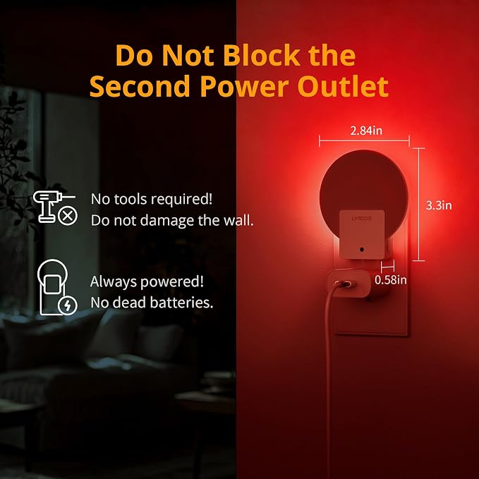 Red Plug in LED Backlit Night Light, Auto Dusk to Dawn Sensor, 1-50 LM Dimmable Sleep Aid Nightlight Indoor for Bedroom, Kids Room, Elderly Housing, Bathroom, Kitchen, Stairs, Hallway, 4 Pack