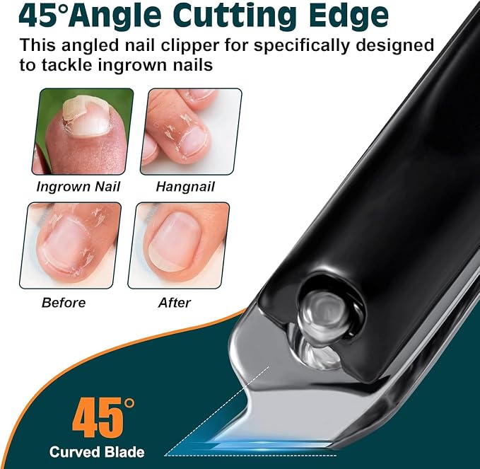 Nail Clippers Set, Fingernail and Toenail Clipper Cutters Kit | Ultra Sharp All-IN-ONE Kit: 15% Thicker Premium Sturdy Podiatrist Toe Nail Care Tools. Perfect Grooming Gifts with Case