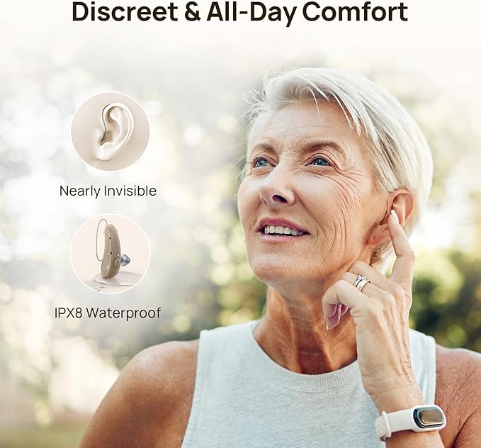 Yeasound OTC Hearing Aids for Seniors, RIC700 Plus Bluetooth Call Enabled for iOS, Wireless Rechargeable Hearing Aid, Noise Reduction & App Control, Prescription-Grade Sound, Nearly Invisible (Gold)