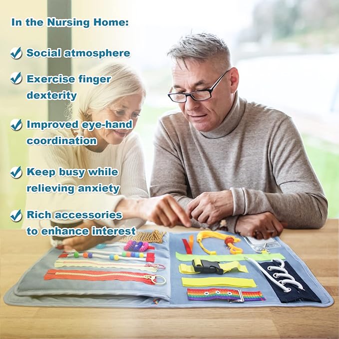 Fidget Blanket for Adults with Dementia, Dementia Activities for Seniors, Alzheimer's and Dementia Therapy Aid Busy Blanket, Anxiety Relief, Sensory Stimulation