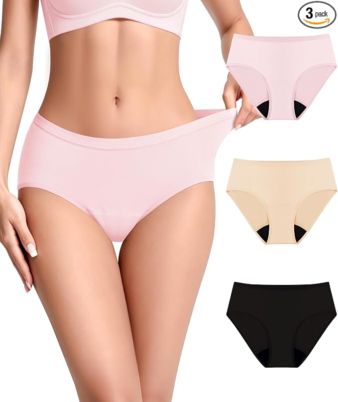 Women's Incontinence Underwear Washable Leakproof 3 Pack | 56ml Absorbency,5-Layer Leakproof Guard,Postpartum Bladder Leak,Odor Free,Soft Breathable Cotton Reusable Panties for Women