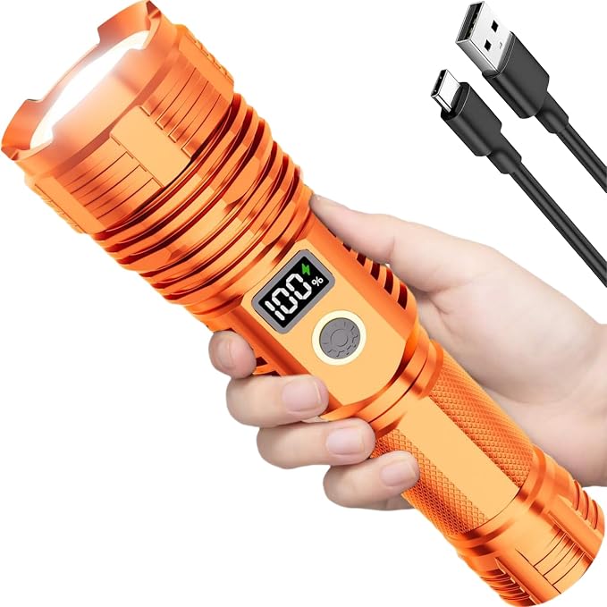 Flashlights High Lumens Rechargeable, 100,000LM LED Super Bright Flash Light, Zoomable Linternas with LCD Digital Display, 5 Mode, Waterproof, Powerful Tactical Flashlight for Emergencies Camping Gift