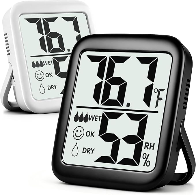 2 Pack Room Thermometer Indoor Hygrometer | Monitor Temperature & Humidity, Accurate, Fast Read, Easy To View, Magnetic/Kickstand/Hanging, ℉/℃, w/ Battery, Compact