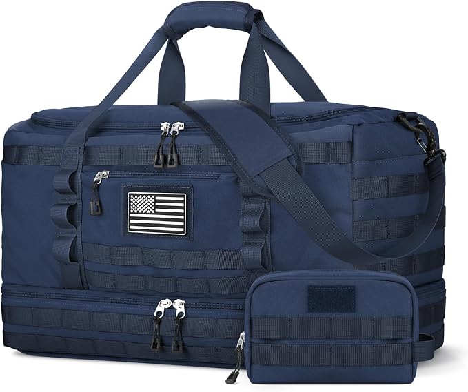 Gym Bag for Men Women, Carry on Luggage 22x14x9 Airline Approved Duffle Bag | Tactical Travel Bags with Toiletry Bag and Shoe Compartment, Weekender Overnight Duffel with Wet Pocket for Workout, Blue