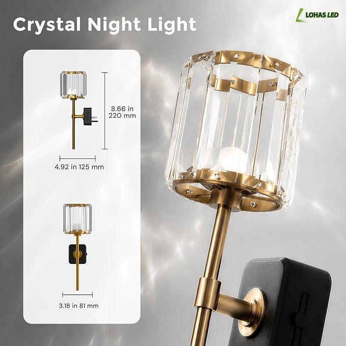 L LOHAS LED Night Lights Plug into Wall,Crystal Acrylic Cylinder Nightlight | Dusk to Dawn Sensor Night Light with 180° Rotating, Round Platform ,0-100LM Dimmable, for Bedroom Living Room Hallway