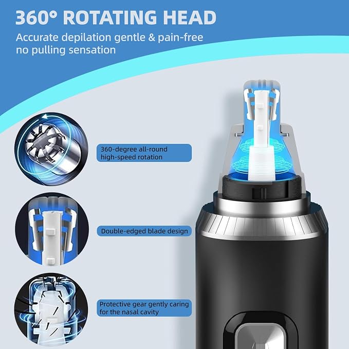 2 in 1 Nose Hair Trimmer for Men, Ultra Quiet 2-Speed Manscaped Nose Trimmer, IPX6 Waterproof Eyebrow Facial Hair Trimmer, Professional Dual-Edge Blades, LCD Display & Type-C Fast Charging (black01)