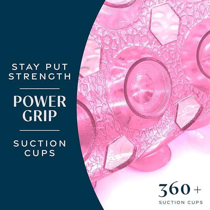 SlipX Solutions Power Grip 39x16 Bathtub & Shower Mat | Premium Non-Slip Bath Safety | Clear Pink