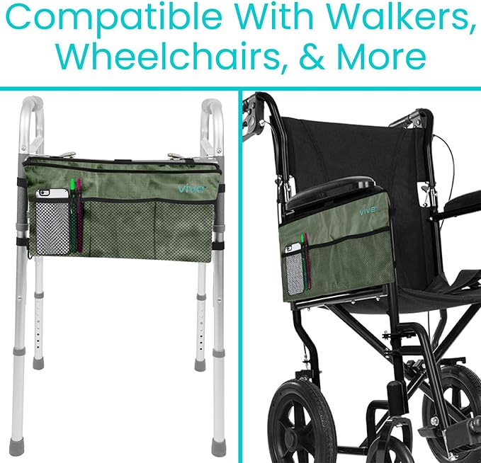 Vive Walker Bag - Accessories Wheelchair Basket Pouch (Water Resistant) - Seniors Caddy Accessory Attachment for Folding, Rolling Walkers - Carry Storage Carrier Tote - Lightweight, Universal Size