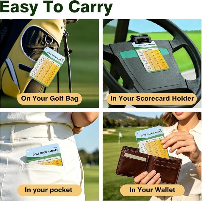 2 Pack Golf Club Distance Card, Waterproof Yardage Chart Card, Credit Card Size and Easy Carry, Quick Reference Guide with Clip, Golf Bag Accessories for Men Women Golfers | Durable、Hassle-Free、Pocket-Sized、Great Gift