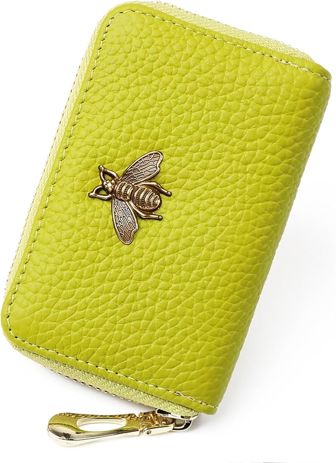 imeetu RFID Credit Card Holder, Small Card Wallet Women, Leather Card Case | Genuine Leather Women's Card & id Cases, Change Coin Purse with Zipper Keychain id Window, 20 Colors & 3 Styles, Daily, Gifts