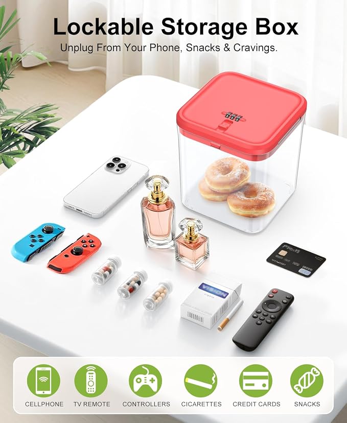 ySky Lockable Storage Box with Combination Code - Secure Medicine Safe, Phone Jail & Snack Container for Refrigerator, Home, Office- Durable Multi-Purpose Lock Box(Red)