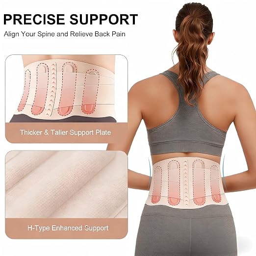 RANDY SUN Lower Back Brace for Women Office - Breathable Mesh Posture Corrector, Adjustable Straps for Custom Fit, Invisible Under Clothes, Pain-Free All Day Wear, Pink,L-XL