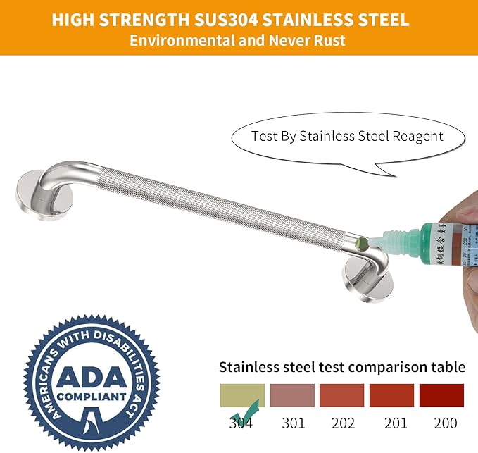 2 Pack Shower Grab Bar with Knurled Anti-Slip Grip 18 Inch ADA Compliant 500lbs Supporting with Concealed Screws 304 Stainless Steel Brushed Nickel Handicap Bars for Bathroom