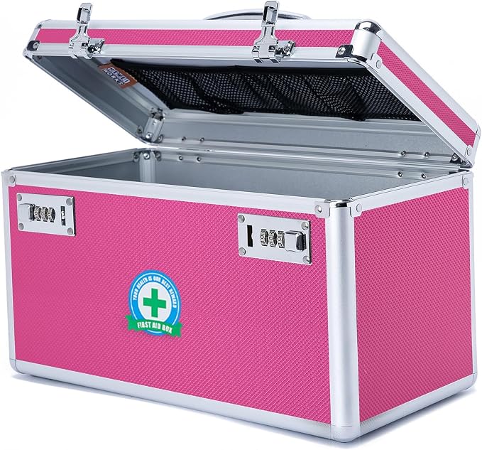 Locking Box with Portable Storage Case, 15''x 8.7''x 9.3''，Childproof Medication Lock Organizer, Lockbox for Documents，Medicine & Valuables (PINK)