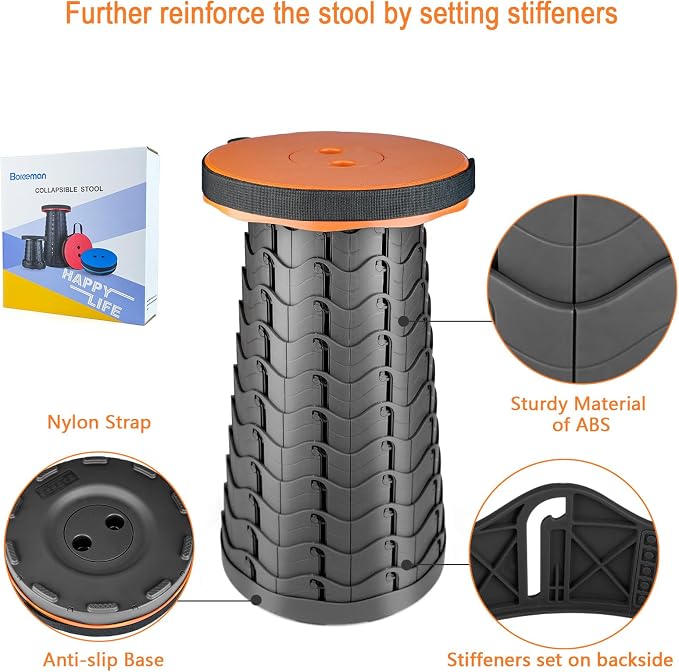 Upgraded Folding Stool Lightweight Yet More Sturdy with Load Capacity 400lbs Portable Collapsible Stool for Camping Fishing Hiking BBQ (Orange)