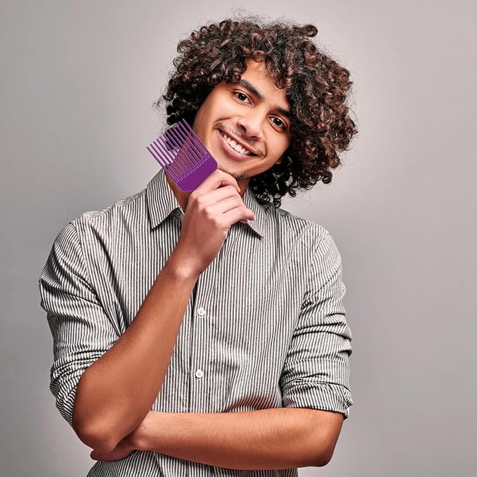 SIMPOR Hair Pick Comb Wide Tooth Lift for Hair Styling Detangling, Plastic Afro Pick for Women Men, Fist Picks for Curly and Afro Hair (Purple)