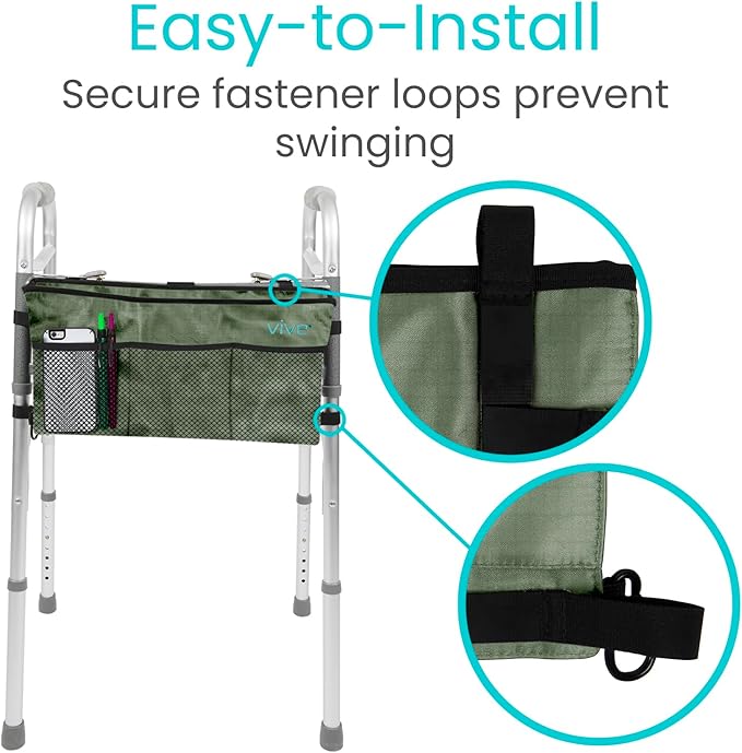 Vive Walker Bag - Accessories Wheelchair Basket Pouch (Water Resistant) - Seniors Caddy Accessory Attachment for Folding, Rolling Walkers - Carry Storage Carrier Tote - Lightweight, Universal Size