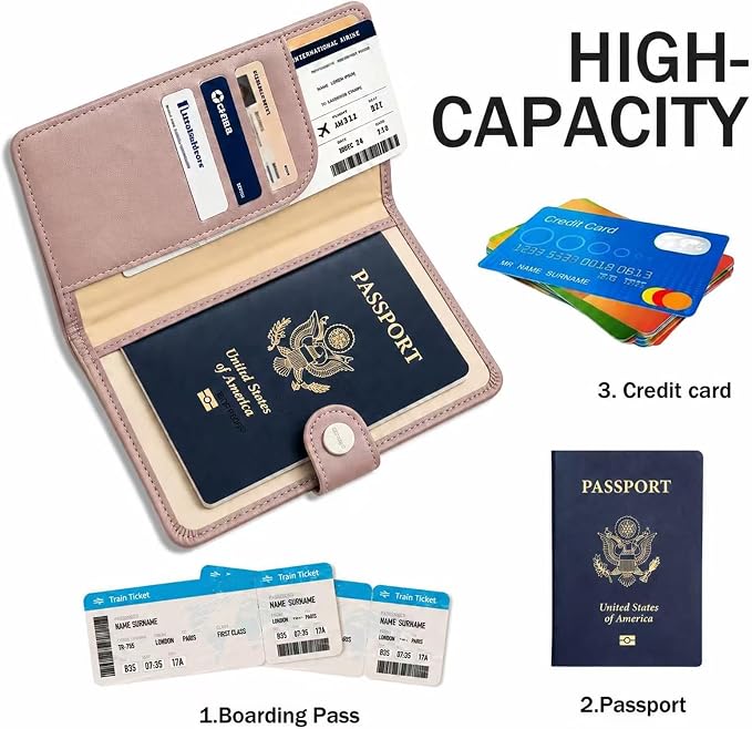 Passport Holder RFID Blocking Travel Wallet, Dusty Pink | Passport Cover with Multiple Card Slots, Water-Resistant & Easy-Carry, Must-Have Travel Accessory for Men & Women.