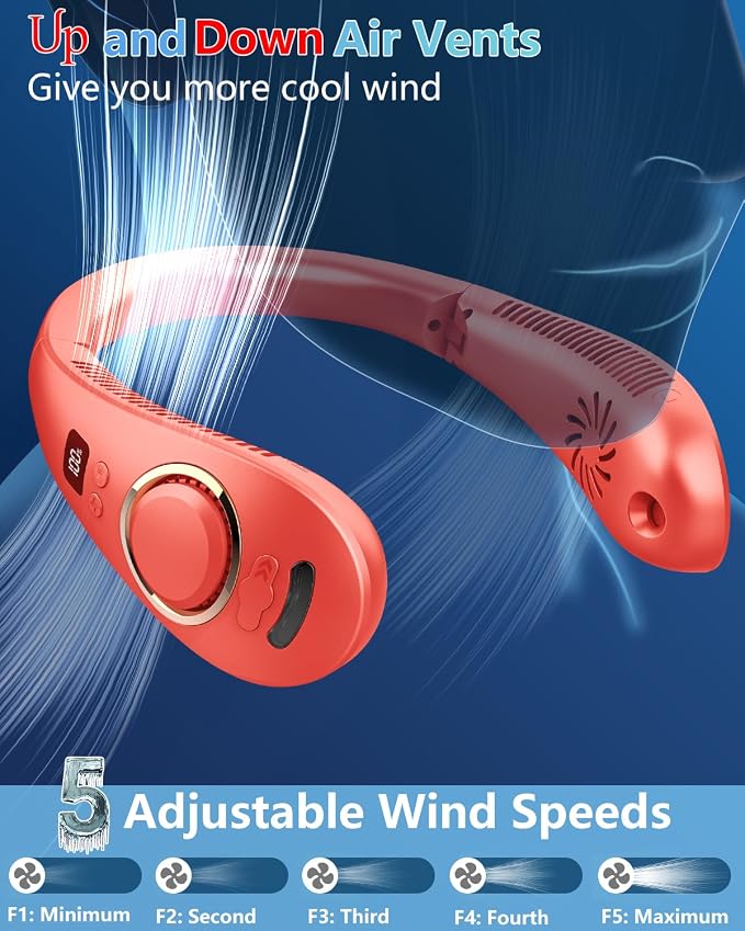 Portable Neck Fan with Mister,Hands Free Folded Neck Fan with LED Display&4 Fan Speeds, Misting Cooling Personal Fans for Your Neck,Foldaway Face Fan with Mist Birthday Gifts for Women Men Adult