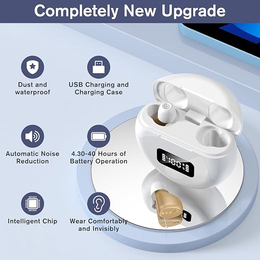 Mini Rechargeable Senior Digital Sound Amplifier with Noise Reduction Portable Charging Case (Pair) (PSAP)