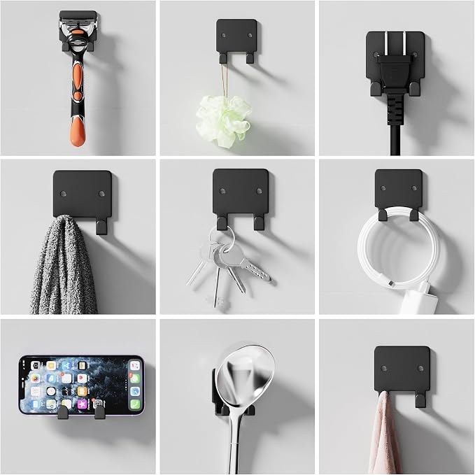 GTK 4 Pack Key Holder for Wall, Razor Holder Wall Mounted, Hat Rack, Self Adhesive Hooks, Shower Hooks, Towel Hooks(Black)