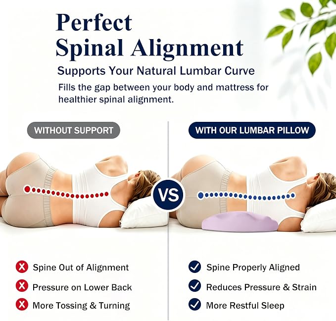 Fledano Lumbar Support Pillow for Bed – Floor Pillows & Cushions - Memory Foam Lower Back Pain Relief Pillow for Sleeping, Ergonomic Lumbar Pillow for Side & Back Sleepers, Sciatica & Hip Pain Relief