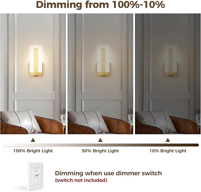 Joosenhouse LED Wall Sconce Set of 2, 5CCT Dimmable Brass Hardwired Wall Mount Sconce, Up & Down Mountable Indoor Light for Hallway, Bedroom, Study, Living Room, ETL Certified