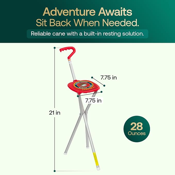 Sport Seat from Alex Orthopedic Walking Cane with Portable Seat for Sitting Anywhere - Ultra Light Support, Sitting and Travel for Seniors and Adults - Made in USA