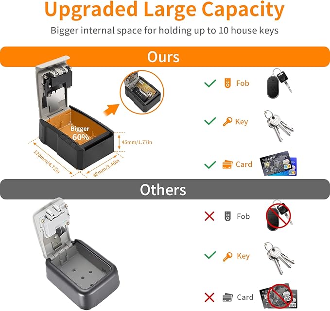 UPGRADE Extra Large Capacity Key Lock Box, Weatherproof Wall Mount Key Box for Car Keys, Fob, House Keys, Key Safe Security Storage Lock Box for Indoor, Outdoor, Garage, Garden, Store (1 Pack, Black)