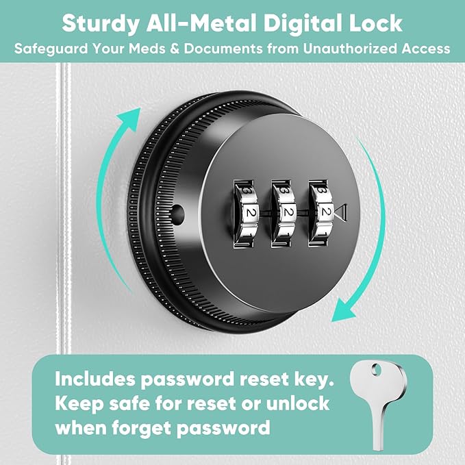 Locking Medicine Cabinet, Empty Metal Medicine Storage Box Wall Mount with All-Metal Digit Lock Keyless, Bathroom Cabinet Organizer Over The Toilet, First Aid Box for Home School Business