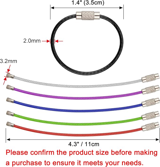 Wisdompro Wire Keychain Cable, 4.3/6.3 Inch Stainless Steel Wire Keyrings | Heavy Duty Wire Key Rings Metal Wire Cable Key Chain Loop for Luggage Tags, Keys, Crafts and ID Tags