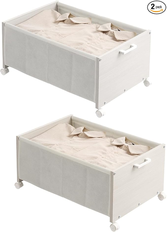 FOUCSSOMEI Under Bed Storage with Wheels, Wooden Under Bed Drawers On Wheels, Rolling Under Bed Shoe Storage, Space Saving,White,70L