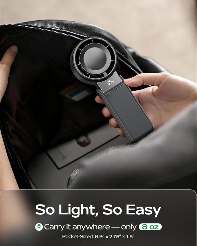 SHEWIND Portable Handheld Mini Fan -5 Speeds, 20H Max, LED Display - Black | Foldable Mini Fan; Neck & Desktop Use; 4000mAh Rechargeable Battery; Travel Turbo Fan