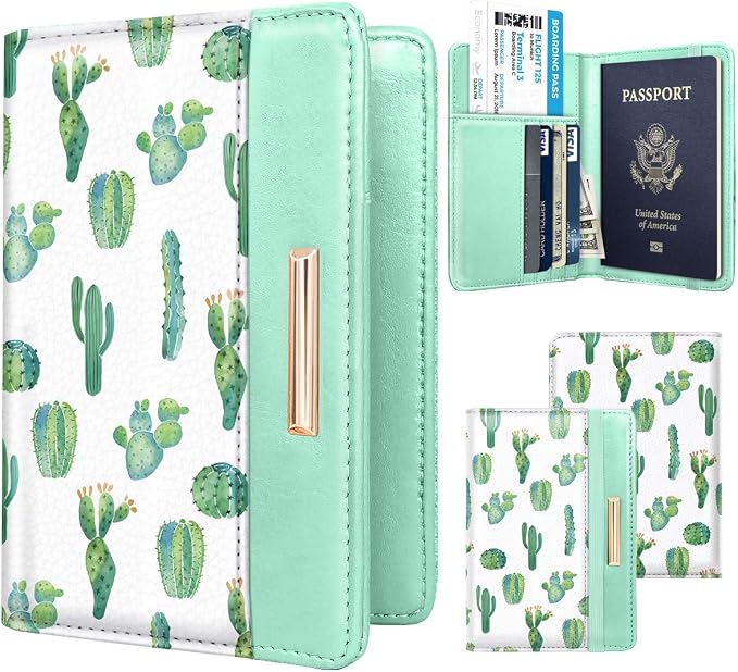 Coco Rossi Passport Holder for Travel Women Slim RFID Passport Cover Wallet | Travel Essentials, Passport Book Holders, Passport Wallet Cover Case, PU Leather, Cute, Thin, Spliced Design, Cactus