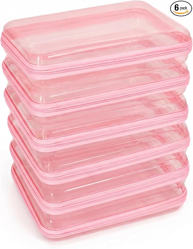 CoiiJoii 6Pcs Large Clear Hard Shell Zippered Case, Diaper Bag Organizing Pouches, Waterproof Cosmetic Bag, Kid's Toy Storage Organizer Bins, Pencil Case.