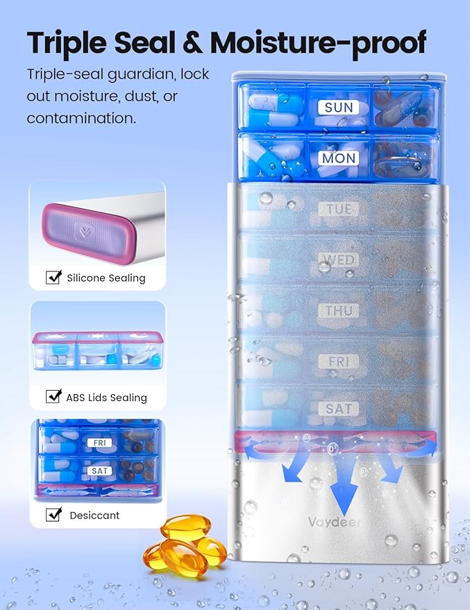 7 Day Weekly Pill Organizer, Metal Travel Pill Case, Large Capacity Daily Cute Pill Box for Supplements, Pills, Vitamins and Medication-1