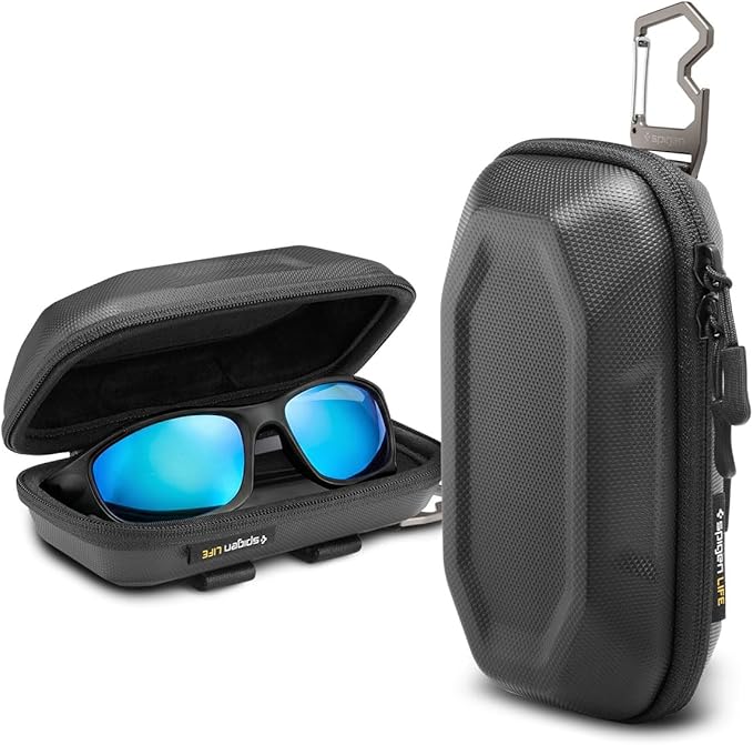 Spigen Life Hard Shell Sunglasses Case with Carabiner and 2-Way Belt Strap | Included Bottle Opener, Cleaning Cloth I For Hiking, Travel, Daily Use I Universal Fit for Meta, Ray-Ban, Oakley, Sunglasses