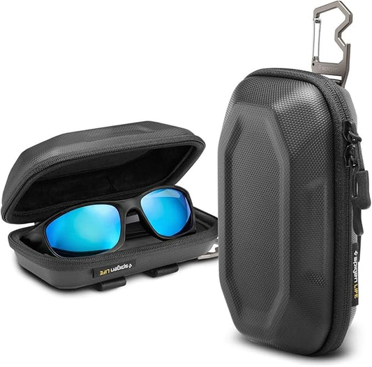 Spigen Life Hard Shell Sunglasses Case with Carabiner and 2-Way Belt Strap | Included Bottle Opener, Cleaning Cloth I For Hiking, Travel, Daily Use I Universal Fit for Meta, Ray-Ban, Oakley, Sunglasses