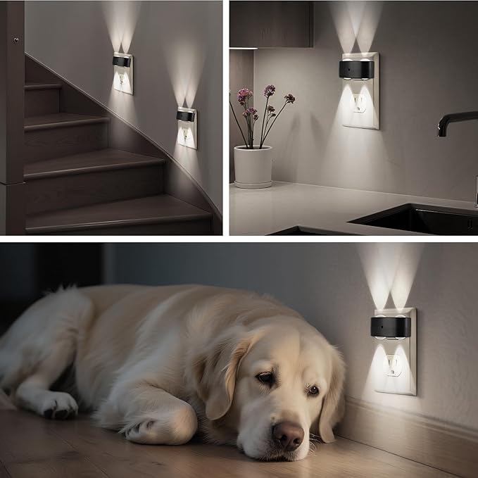4 Pack LED Night Light Plug-in Wall, 100 Lumens 4000K Cool White, Auto On/Off Dusk to Dawn Sensor, Adjustable Swivel Head for Indoor – Ideal for Hallway, Stairs, Bedroom, Bathroom, Kitchen