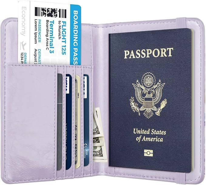 Coco Rossi Passport Holder for Travel Women Slim RFID Passport Cover Wallet | Travel Essentials, Passport Book Holders, Passport Wallet Cover Case, PU Leather, Cute, Thin, Spliced Design, Lavender