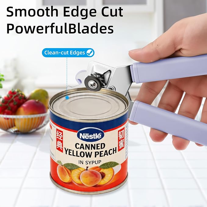 Can Opener Manual, Reinforced Blade, Effortless Knob, Non-Stick (Grape) | Reinforced blade, effortless knob, built-in bottle opener, non-stick hard rubber handle, smooth-edge safety cutter